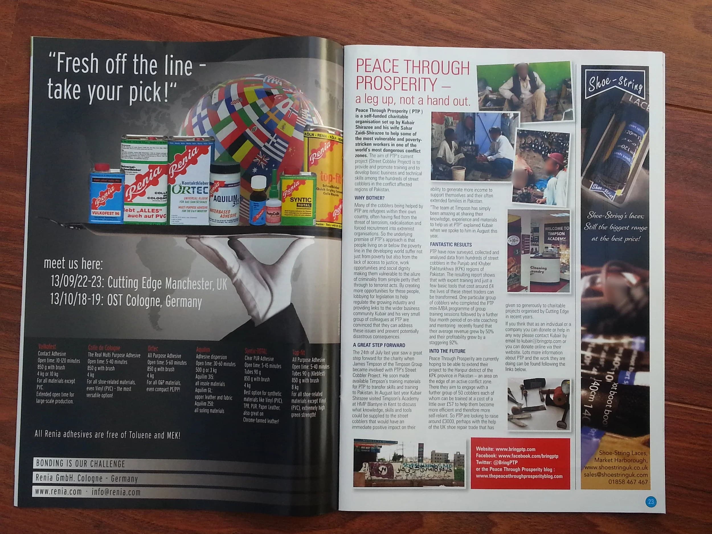 Peace Through Prosperity: Feature in Cutting Edge - UK's trade magazine for Today's Shoe Repairer