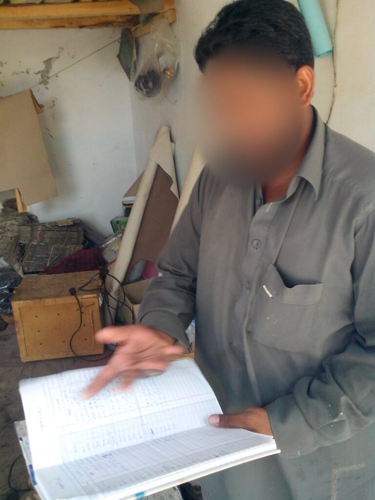 A Peace Through Prosperity coaching visit to a participant’s business in Haripur, Khyber Pakhtunkhwa, 2013. Face blurred.